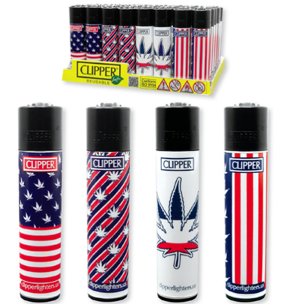 Clipper USA Flag Leaves Weed Series Reusable Lighters - 48ct
