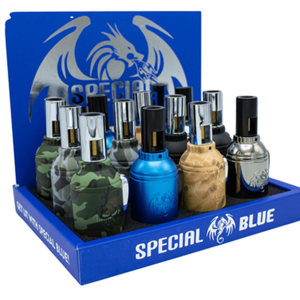 Special Blue Grenade Torch Lighters | 12 Count Display | Wholesale