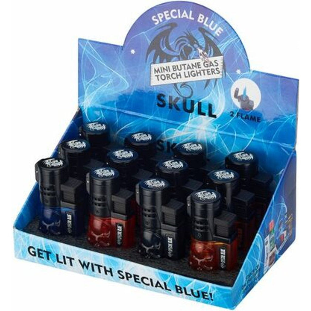 Special Blue Skull Double Flame Lighters (12 Count Display) | Wholesale