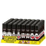 Clipper Black & White Skull Lighters - 48ct