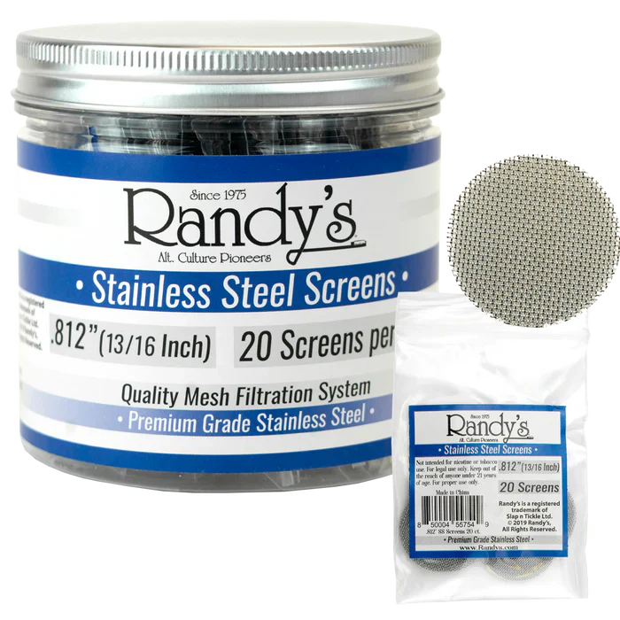 Randy’s® | 0.812" Stainless Steel Screens – Jar of 20 (36 Jars / 720 Screens Total)