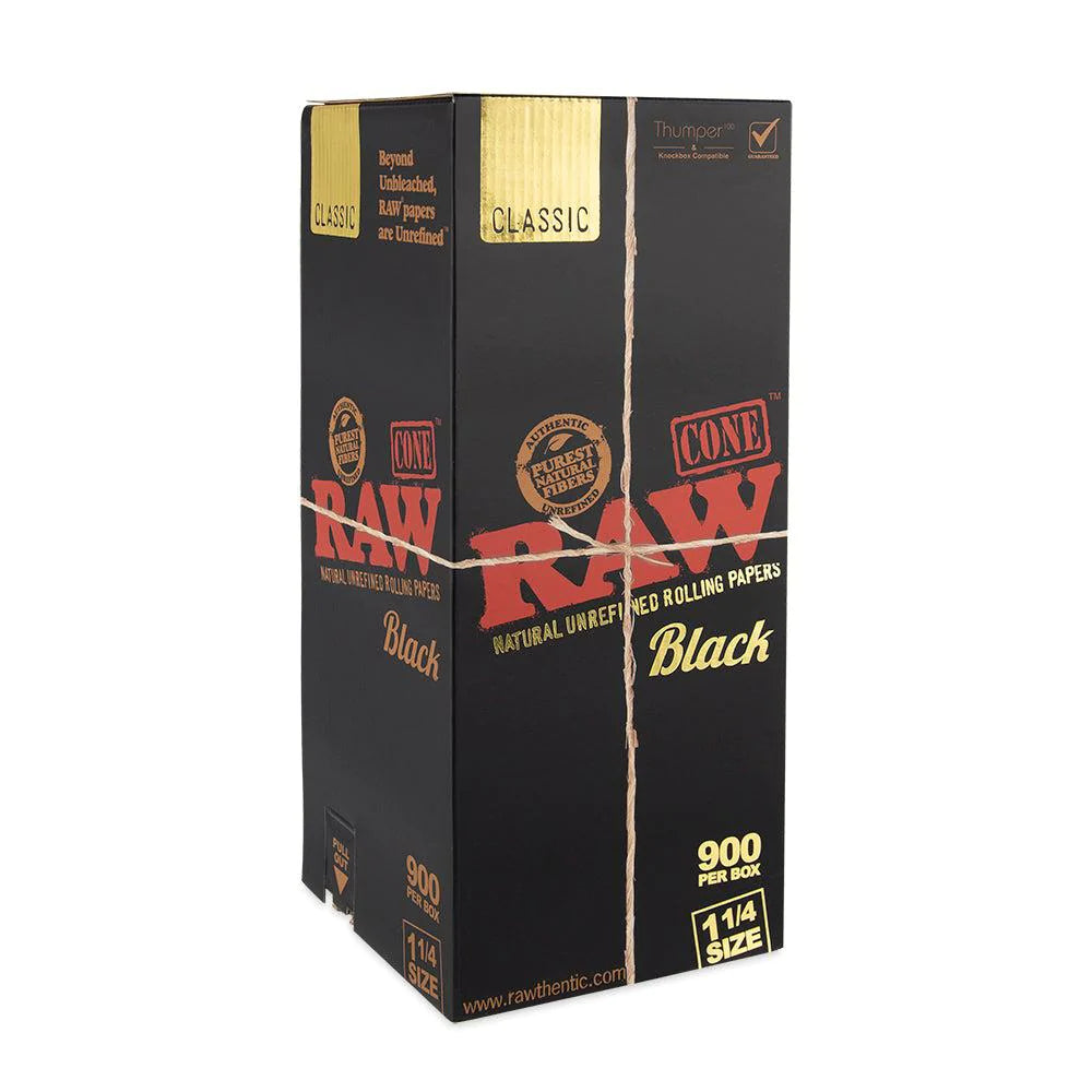 RAW Black 1 1/4 Cones | 900 Count Bulk Box