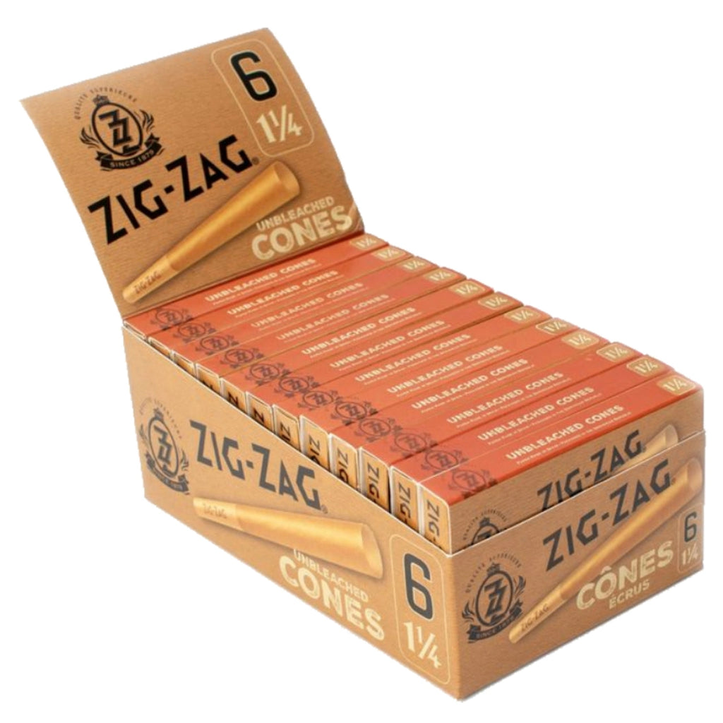 Zig-Zag Unbleached 1 1/4 Pre-Rolled Cones | 24-Pack Display
